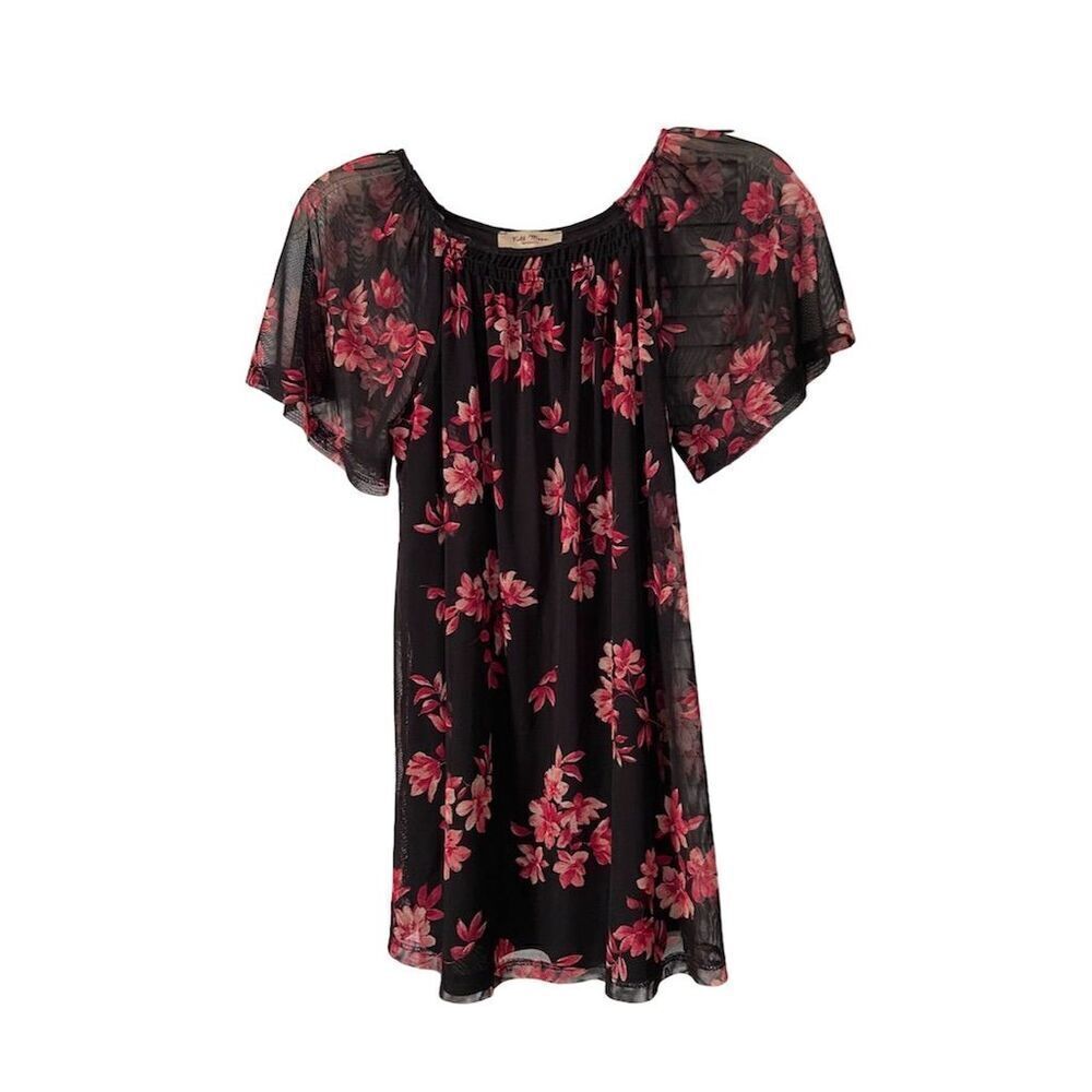 Full Moon Maternity Floral Top Black/Pink Puff Sleeve Size S NWOT​ Cottagecore - Picture 2 of 9